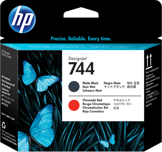 HP 744 Druckkopf matt schwarz/chromatisch rot - F9J88A