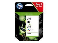 HP 62 - 2er-Pack - original - Schwarz, Farbe (Cyan, Magenta, Gelb) - Tintenpatrone