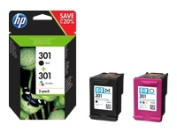 HP 301 - 2er-Pack - Schwarz, Farbe (Cyan, Magenta, Gelb) - original - Tintenpatrone